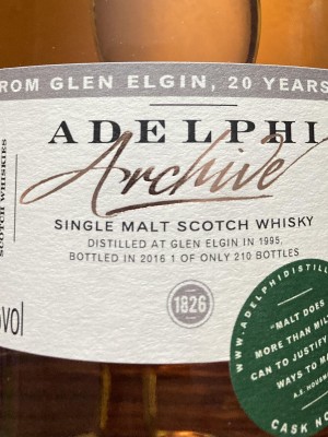 Adelphi Archive 20 YO Glen Elgin unchill-filtered, natural strength 53.1% abv.