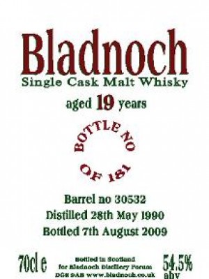 Bladnoch 19 yr old single cask, 1990