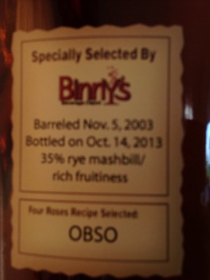 Four Roses Single Barrel Binniy's Barrel Strength OBSO 53.2 percent