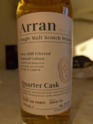 Arran Quarter Cask - Natural Cask Strength / Bottle Code L04 04 22 / ABV 56.2% / 700ml