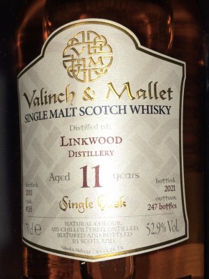 Valinch & Mallet Linkwood 11 YO Sherry Cask 2010 Cask #135 natural colour ncf The Young Masters Edition outturn 247 bottles