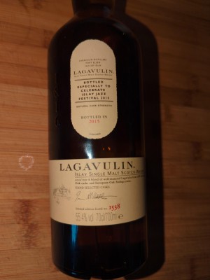 Lagavulin Bottled to Celebrate Islay Jazz Festival 2015 /Refill American casks and European Oak Bodega casks / Bottle Code L5274D0000 / Bottle 1538 of 3500 / ABV 55.4% / 700ml