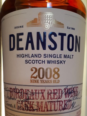 Deanston 2008 Bordeaux Red Wine Cask Matured / Aged 9 Years /Bottle Code 1689521 L5 09:36 17251 / ABV 58.7%/ 750ml