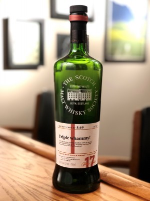 Auchentoshan SMWS 5.69 (17 year - October 2000) "Triple whammy!". After 13 years in an ex-bourbon hogshead, finished in a 1st-fill Pedro Ximenez hogshead - 58.1% ABV