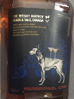 Secret Speyside 27 YO The Whisky Agency/Heads & Tails 52.3% abv. 1994 Sherry Hogshead