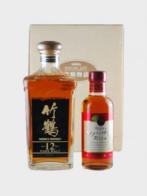 Nikka 'Taketsuru Monogatari' Special Gift Set,  Taketsuru 12 Year Old square bottle & Nikka Apple Wine