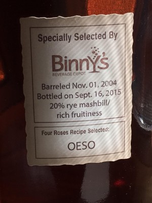 Four Roses Single Barrel Binny's Select OESO 55.4%