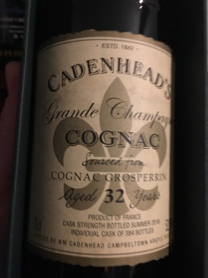 Cadenhead's  Grosperrin 32 YO Cognac Grande Champagne 52.8% abv. bottled 2019